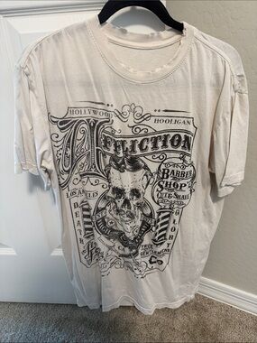 Affliction Cream Short Sleeve Skull Barber Shop Graphic Tee